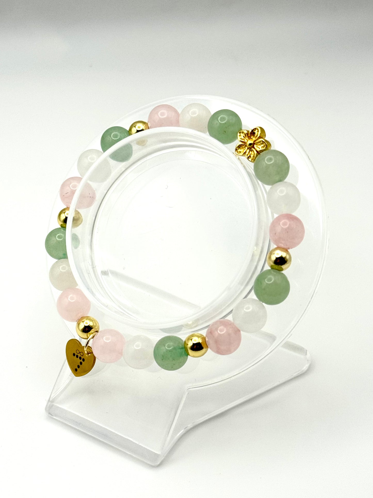 Bloom Through It Bracelet-Rose Quartz, White Jade, Green Aventurine