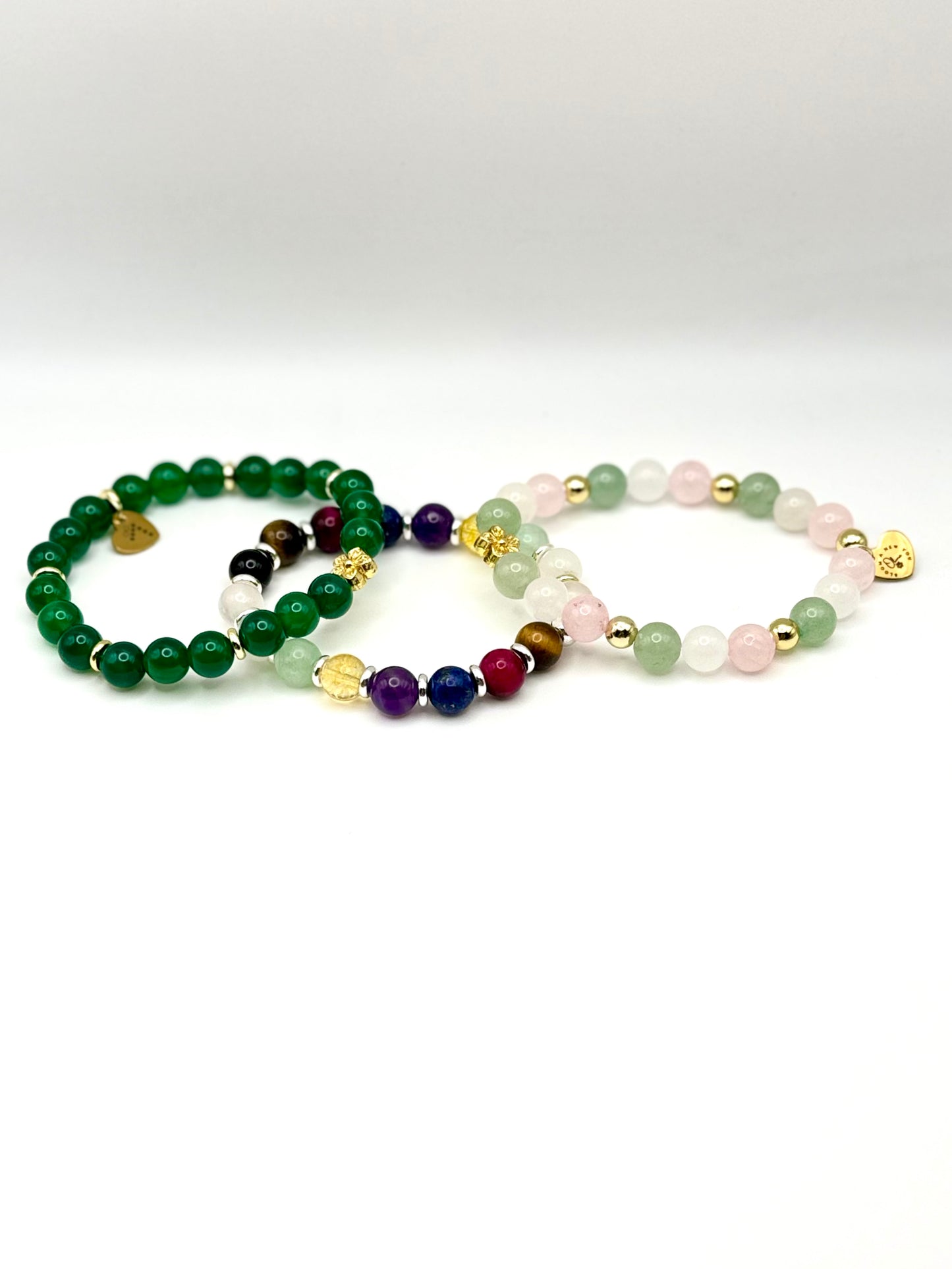 Bloom Through It Bracelet-Rose Quartz, White Jade, Green Aventurine