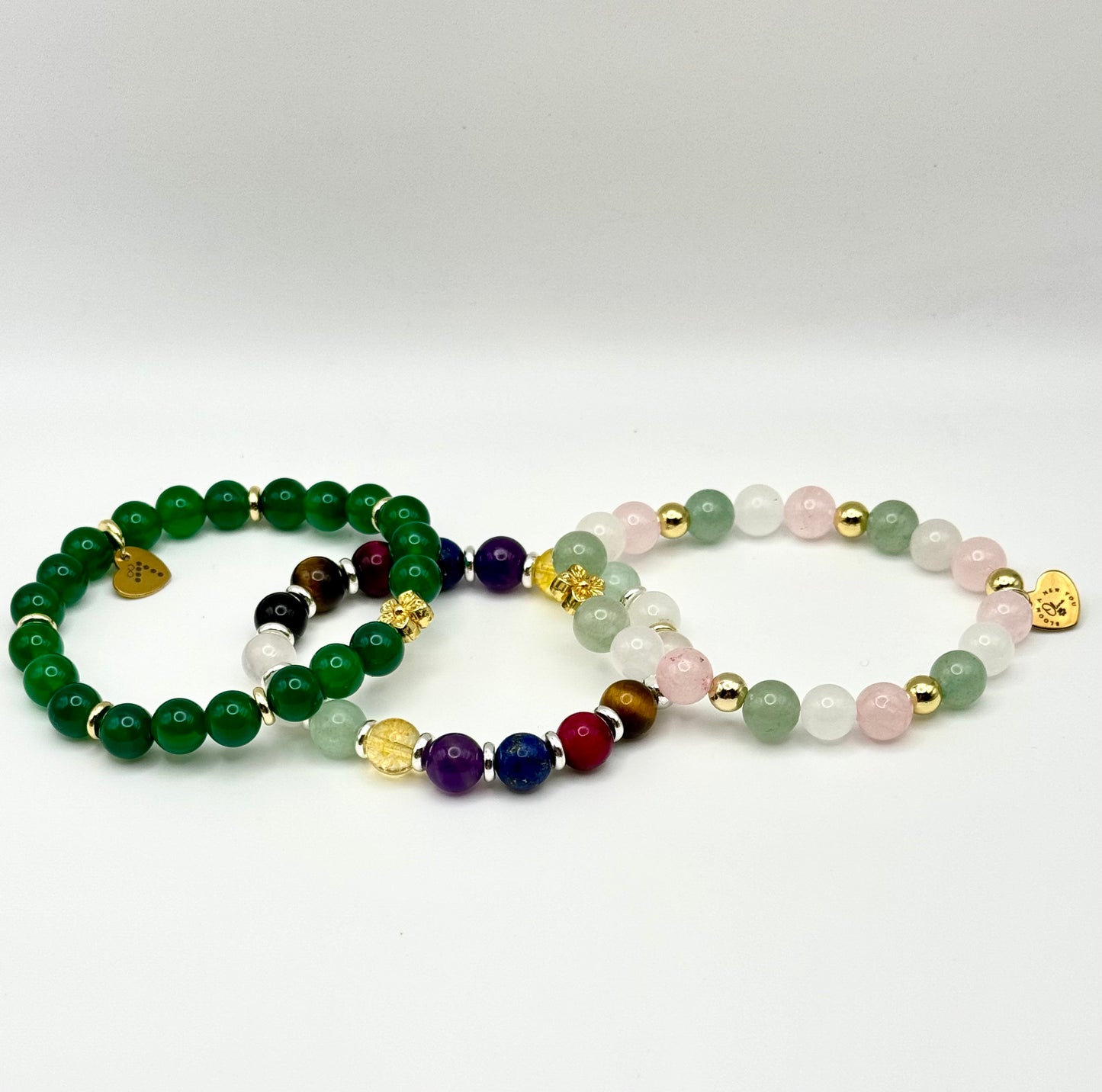 Bloom Through It Bracelet-Rose Quartz, White Jade, Green Aventurine