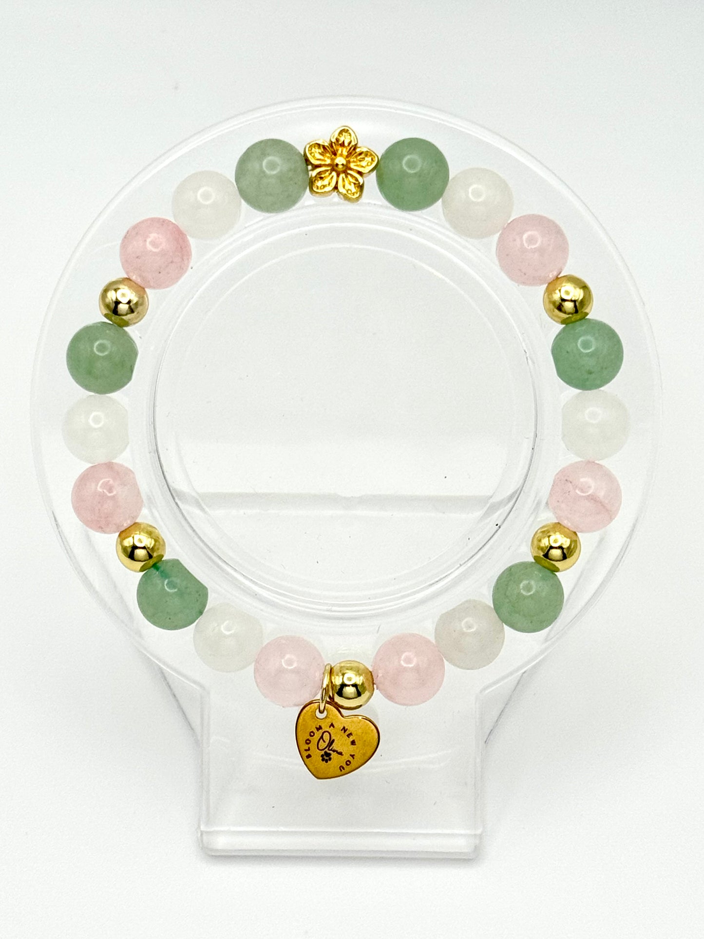Bloom Through It Bracelet-Rose Quartz, White Jade, Green Aventurine