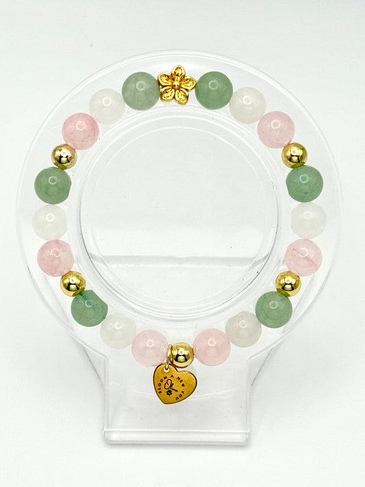 Bloom Through It Bracelet-Rose Quartz, White Jade, Green Aventurine