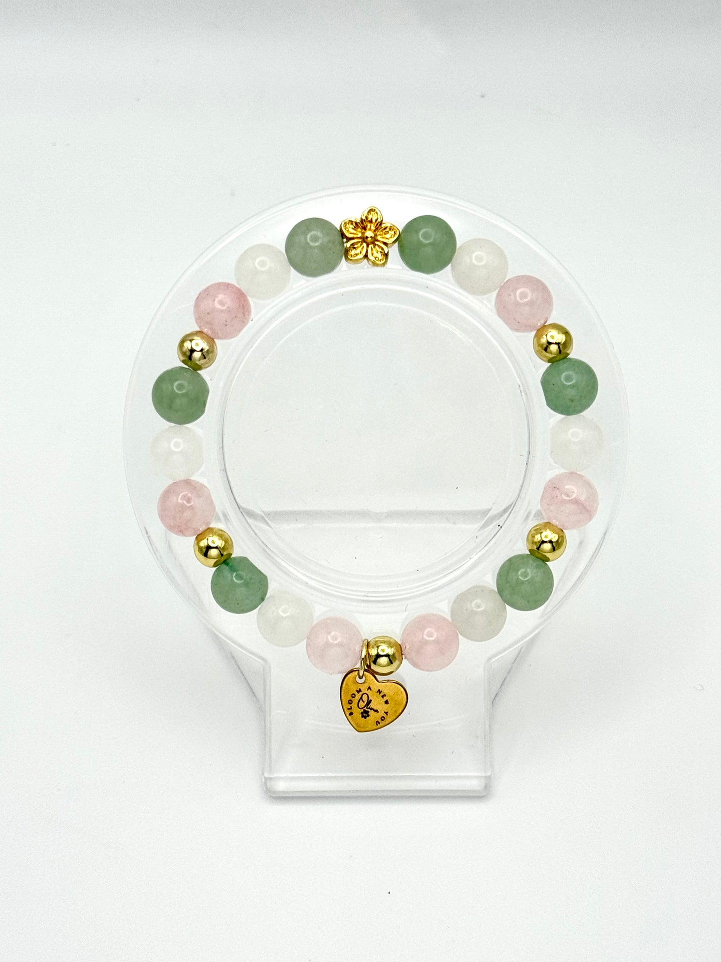 Bloom Through It Bracelet-Rose Quartz, White Jade, Green Aventurine