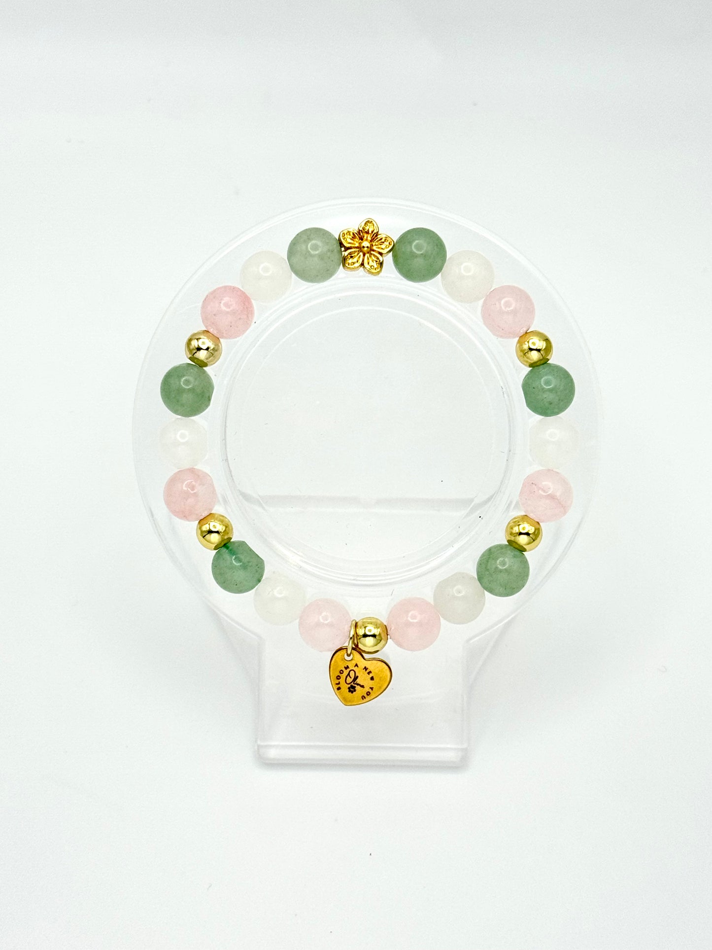 Bloom Through It Bracelet-Rose Quartz, White Jade, Green Aventurine