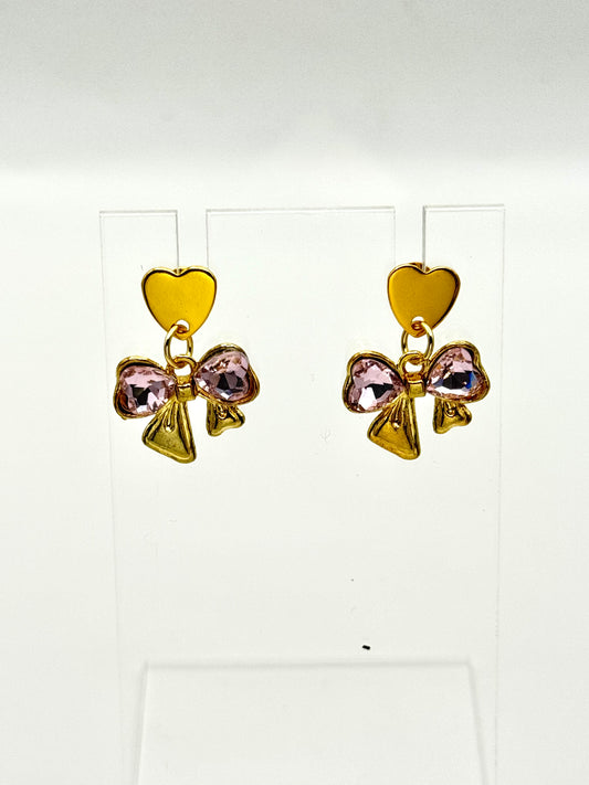 💕 Rosé Heart Bow Earrings