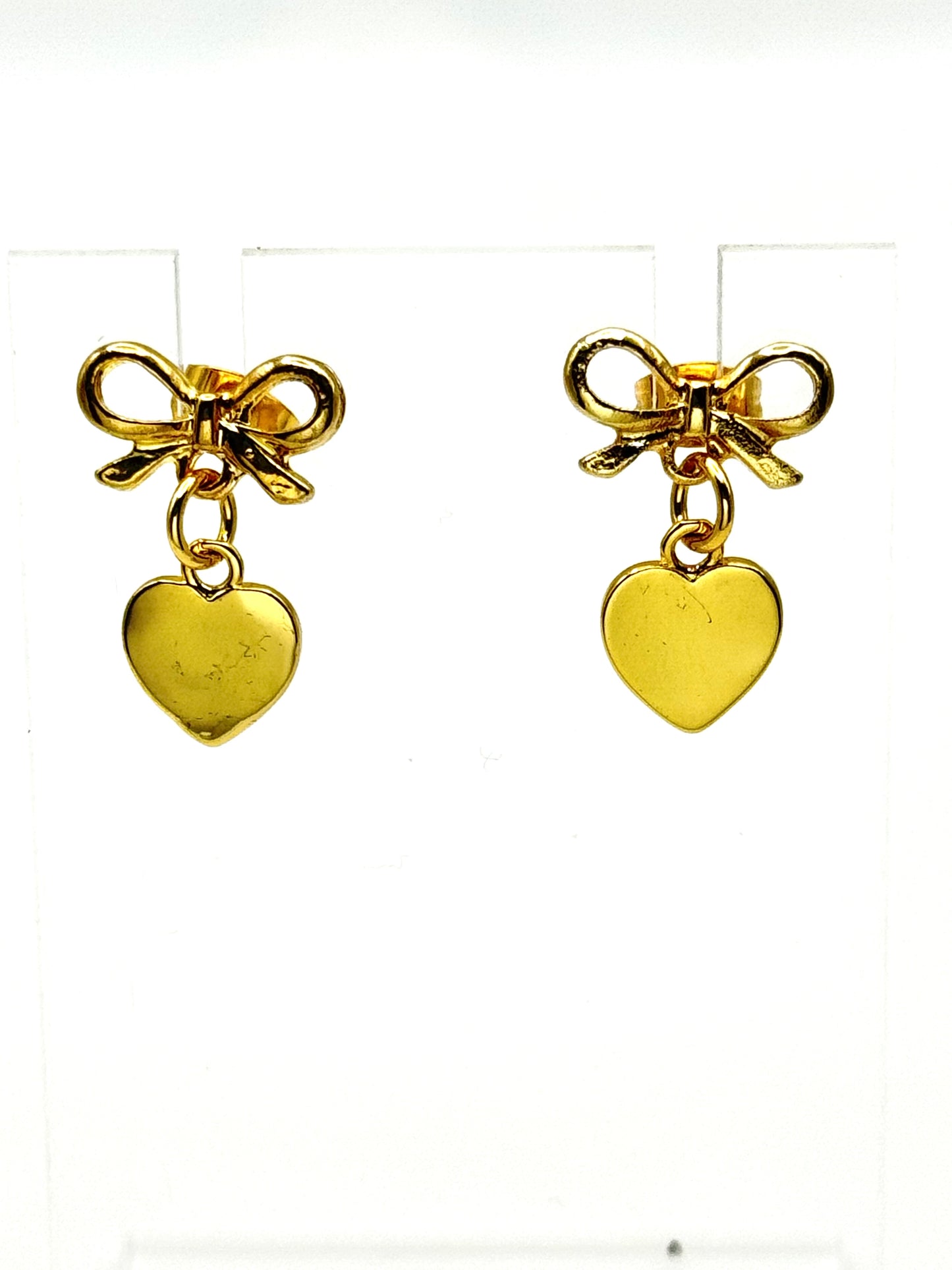 🎀 Golden Bow Heart Earrings