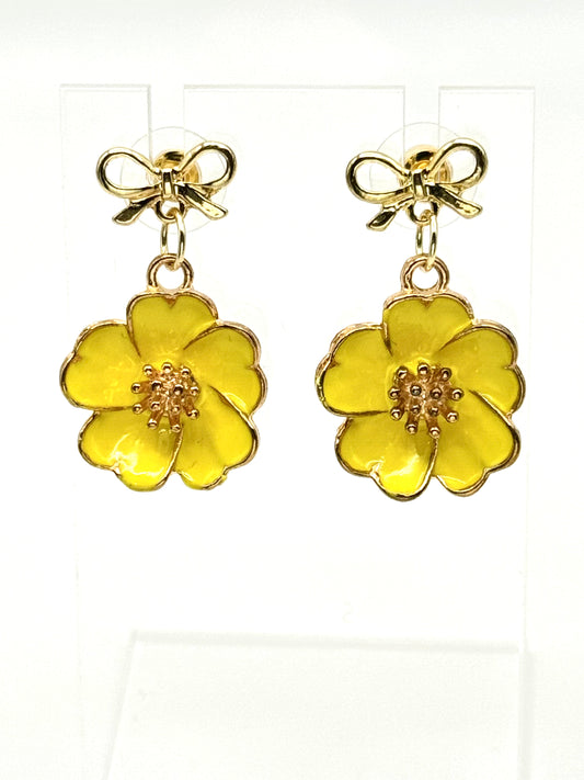 🌞 Golden Poppy Bow Earrings