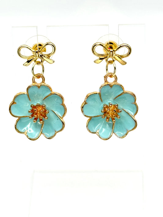 Aqua Blossom Bow Earrings