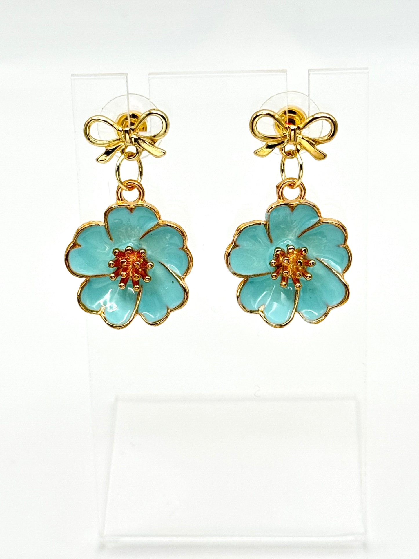 Aqua Blossom Bow Earrings